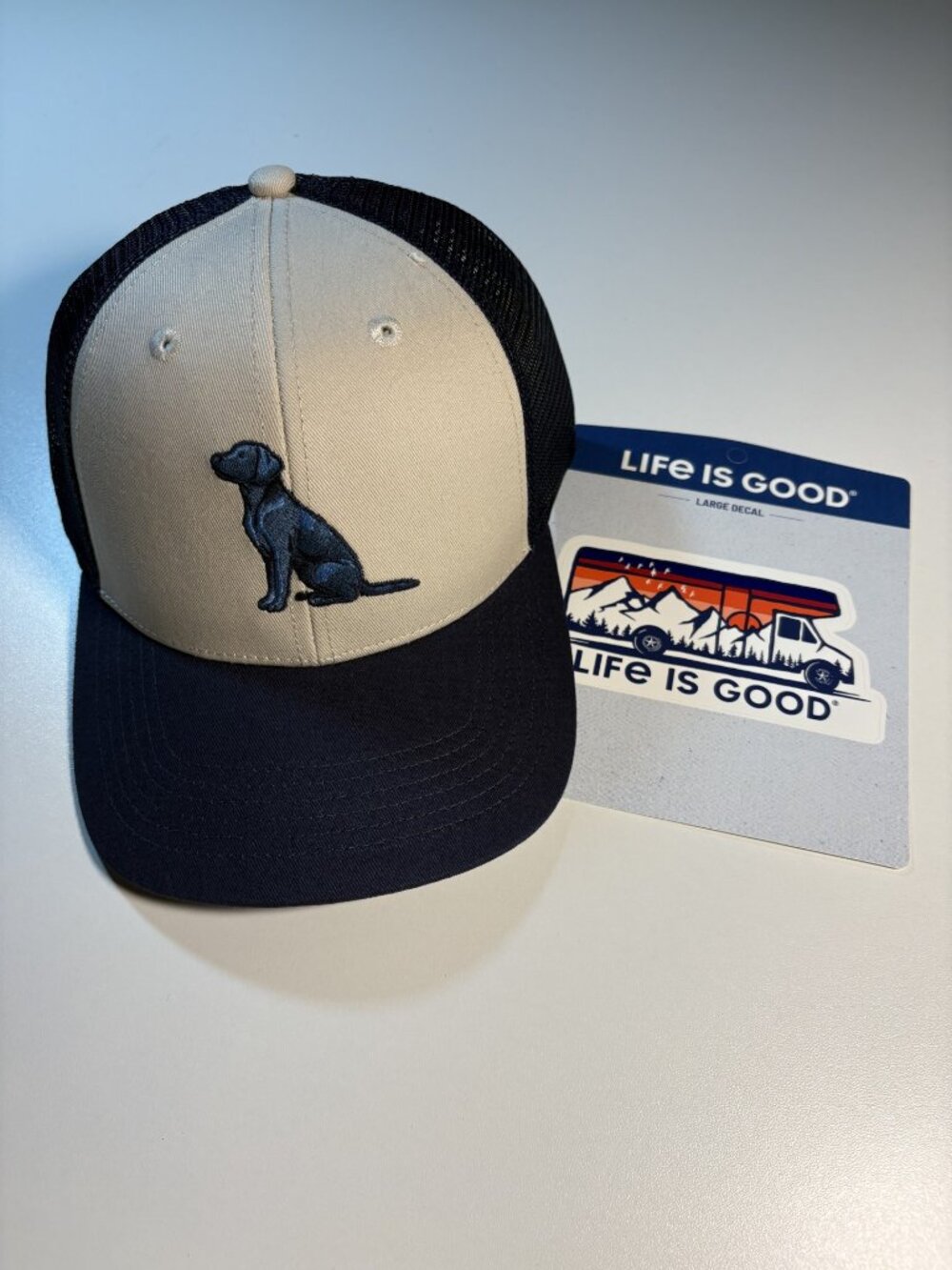 Life Is Good Dog Trucker Hat + Decal Bundle NWT | Gift Ready | Patriotic Summer